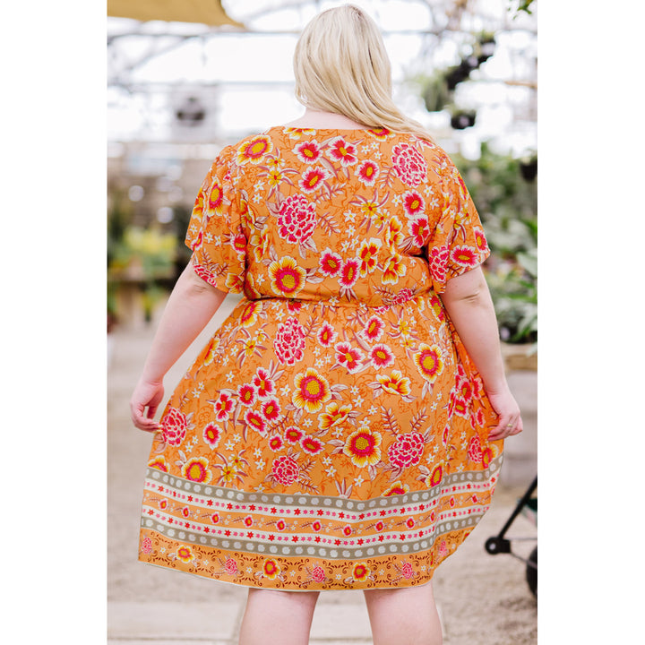 Womens Orange Plus size Floral Deep V Neck Mini Dress Image 2