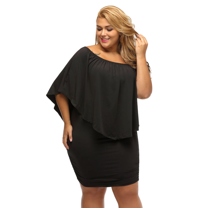 Womens Plus size Dressing Layered Black Mini Poncho Dress Image 3