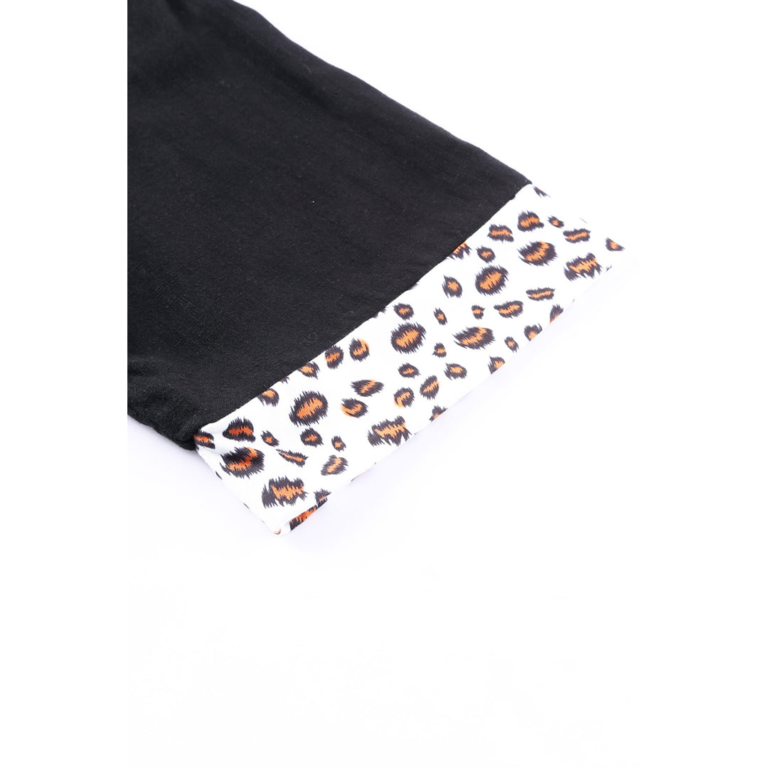 Womens Black Plus Size Leopard Trim Frayed Babydoll Top Image 6