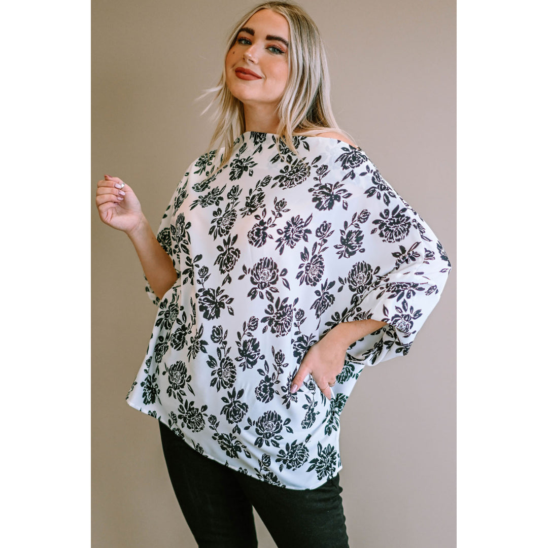 Womens White Opposites Attract Boat Neck Floral Dolman Sleeve Top Image 6