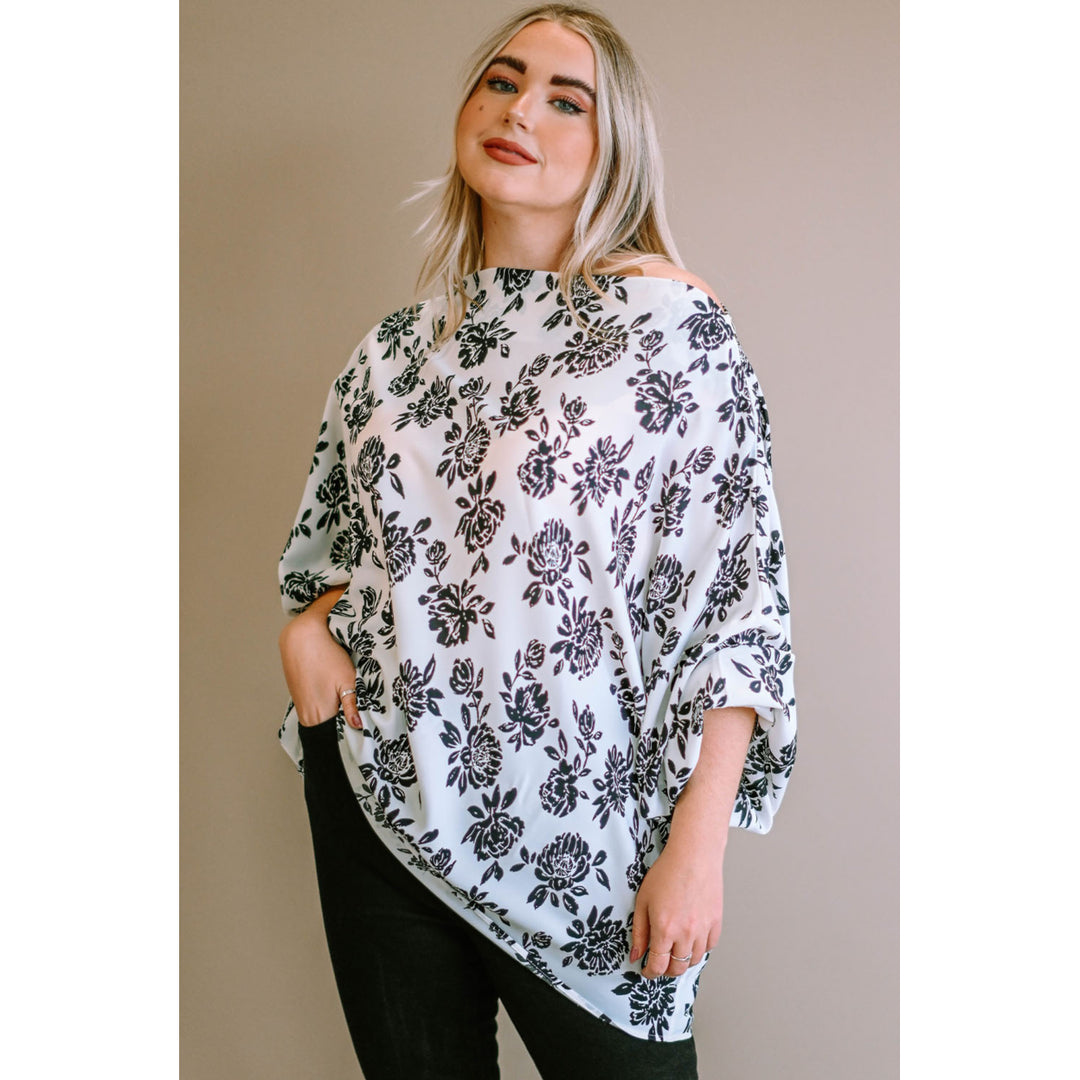 Womens White Opposites Attract Boat Neck Floral Dolman Sleeve Top Image 7