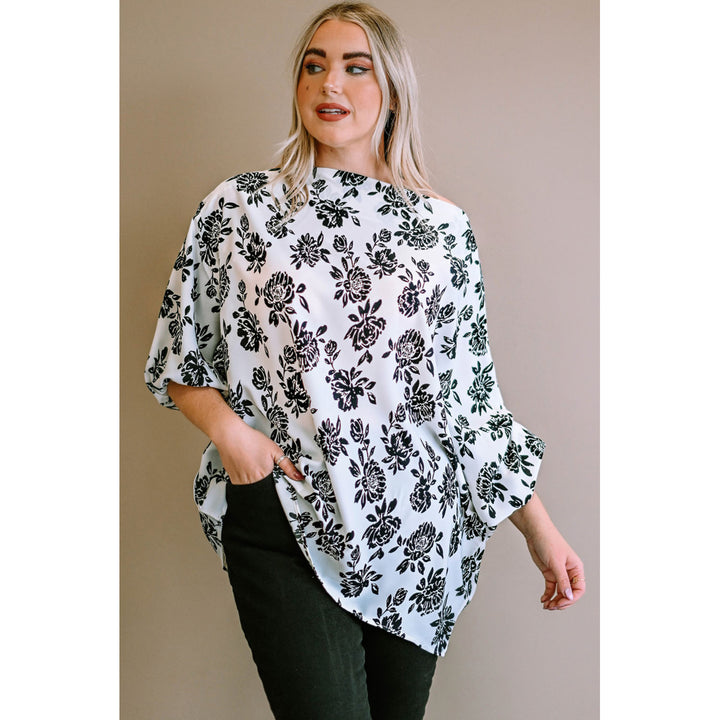 Womens White Opposites Attract Boat Neck Floral Dolman Sleeve Top Image 8