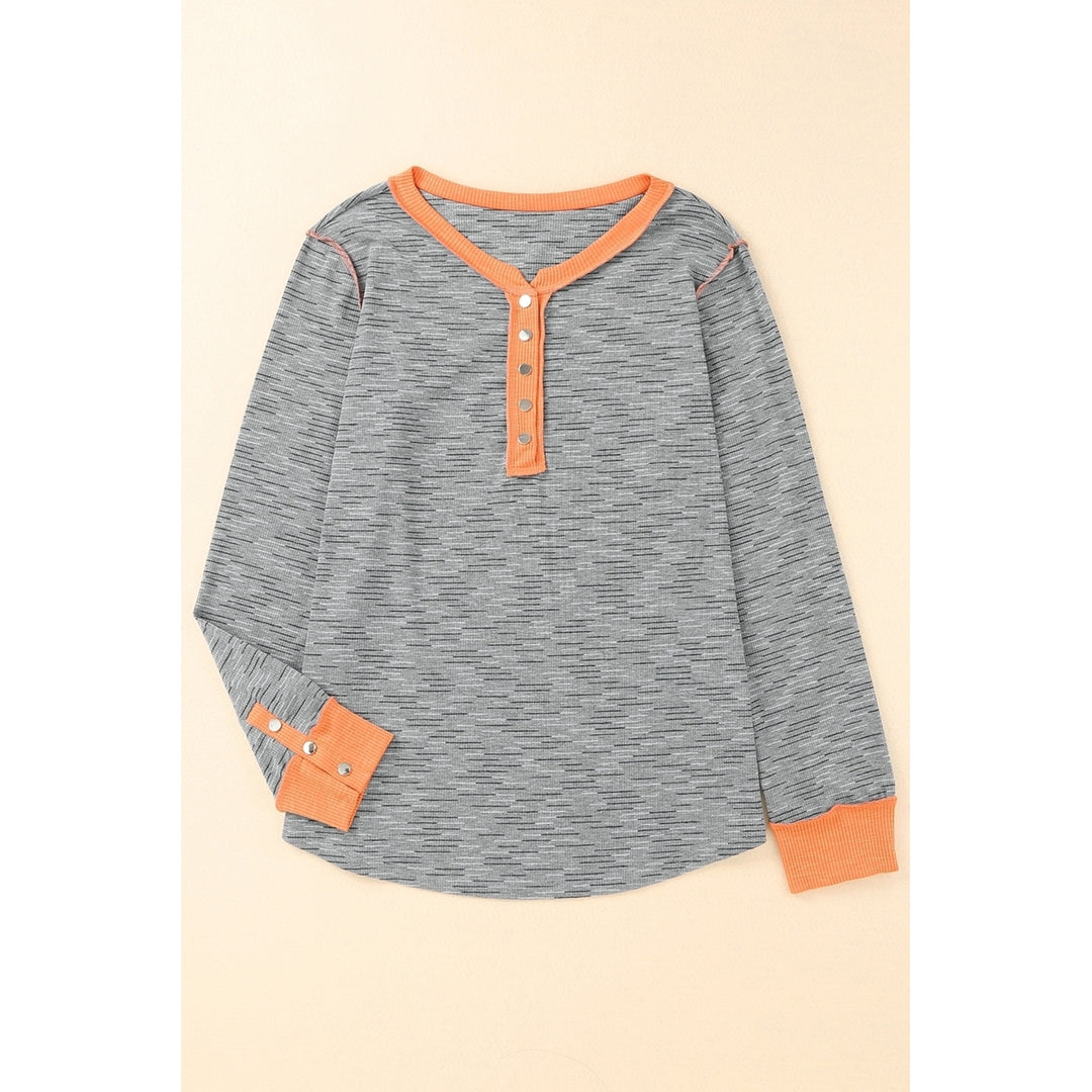 Women's Gray Gray Gray Plus Size Contrast Detail Henley Top Image 1