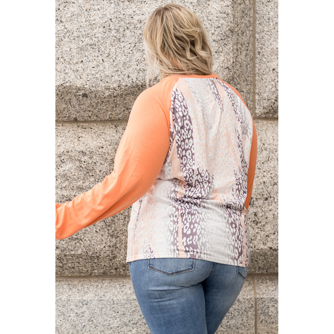 Women's Orange Snakeskin Print Raglan Long Sleeve Plus Size Top Image 1