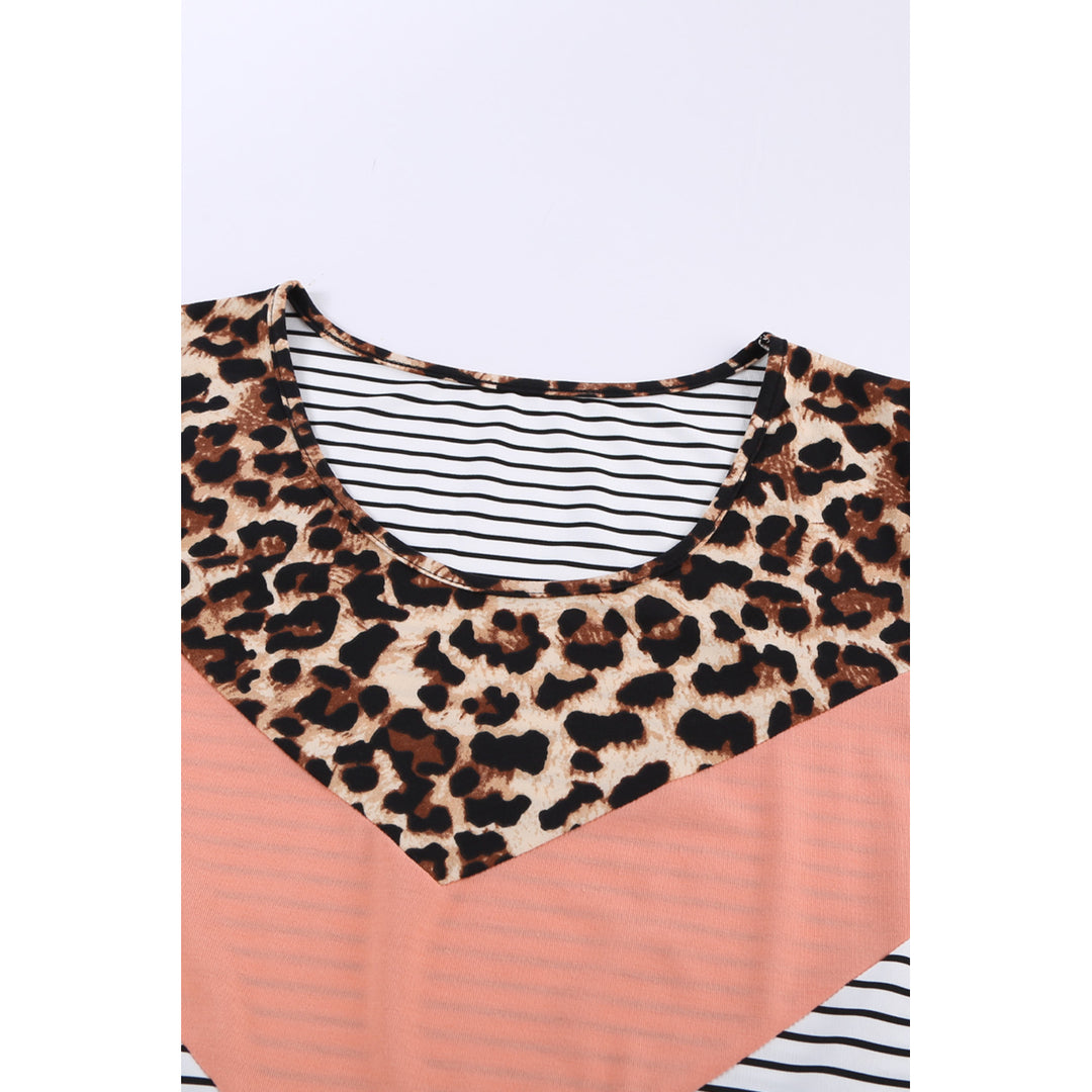 Womens Pink Colorblock Leopard Stripes Patchwork Plus Size Tank Image 11