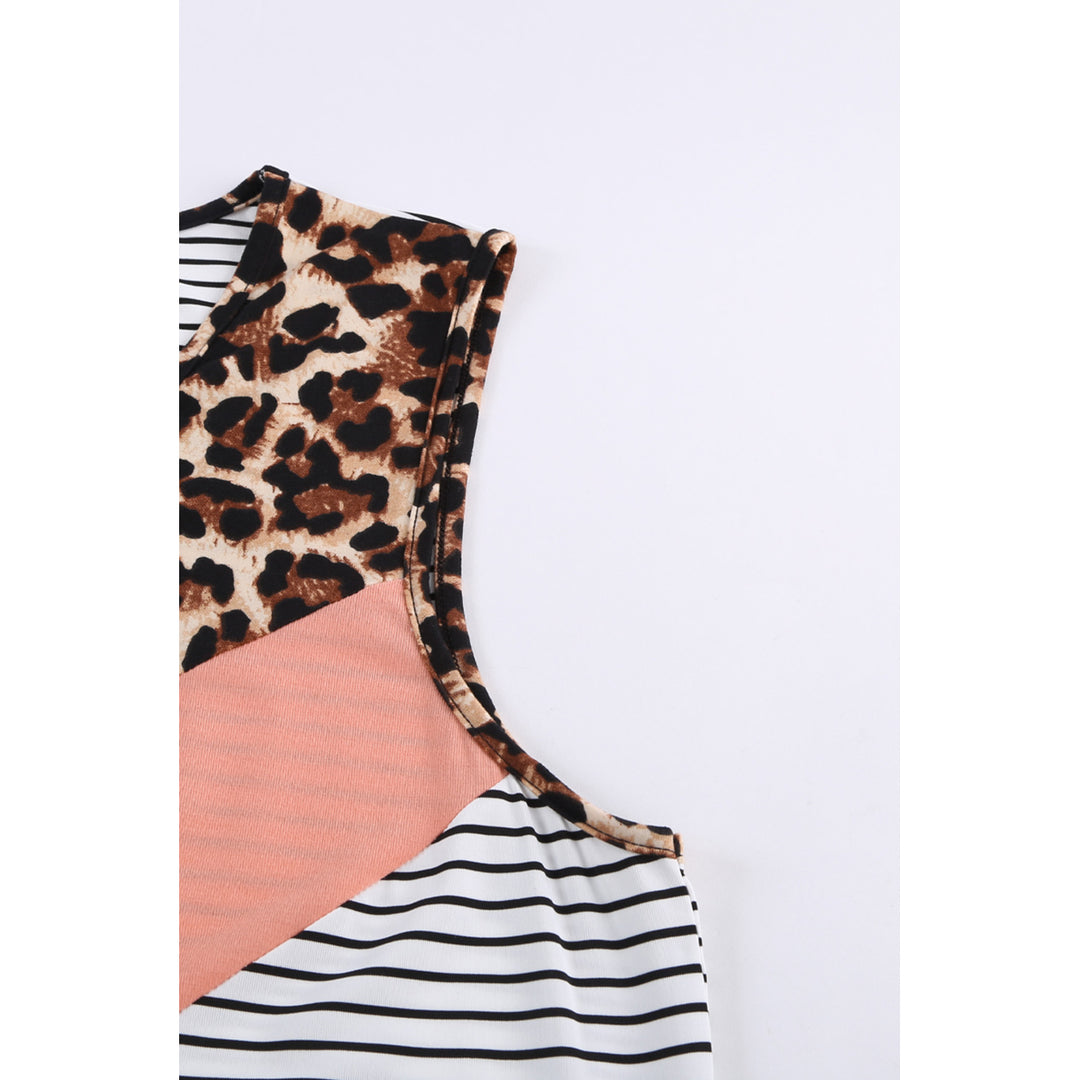 Womens Pink Colorblock Leopard Stripes Patchwork Plus Size Tank Image 12
