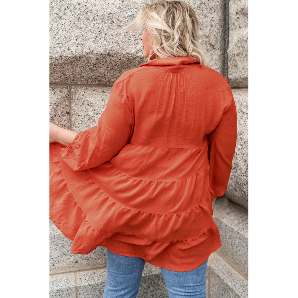 Womens Orange 3/4 Sleeve Plus Size Tunic Top Image 2