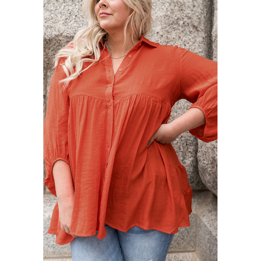 Womens Orange 3/4 Sleeve Plus Size Tunic Top Image 1