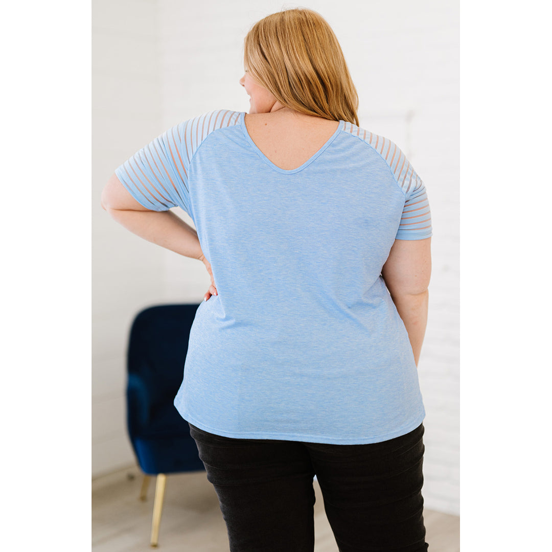 Women's Sky Blue Striped Raglan Sleeve Plus Size Tee Image 1