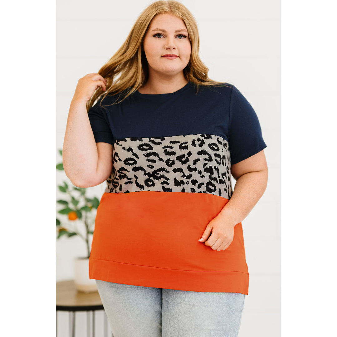 Womens Leopard Accent Colorblock Plus Size T-shirt Image 3