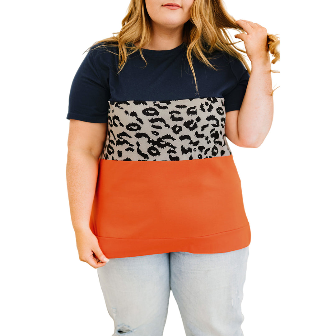 Womens Leopard Accent Colorblock Plus Size T-shirt Image 6