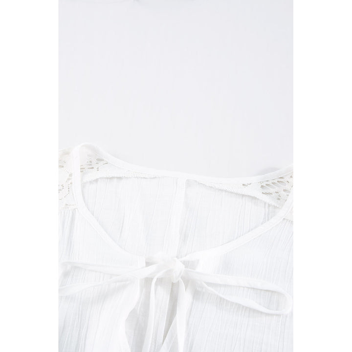 Women's White Split Neck Lace Shoulder Beach Dress Image 3