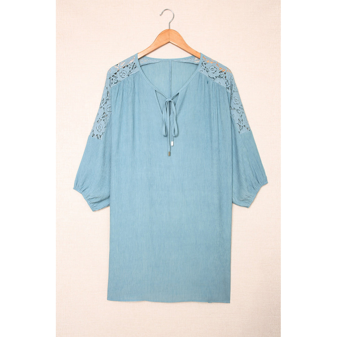 Womens Sky Blue Split Neck Lace Shoulder Beach Dress Image 6