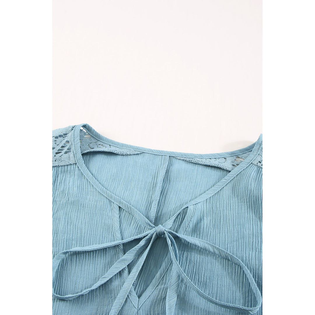 Womens Sky Blue Split Neck Lace Shoulder Beach Dress Image 8