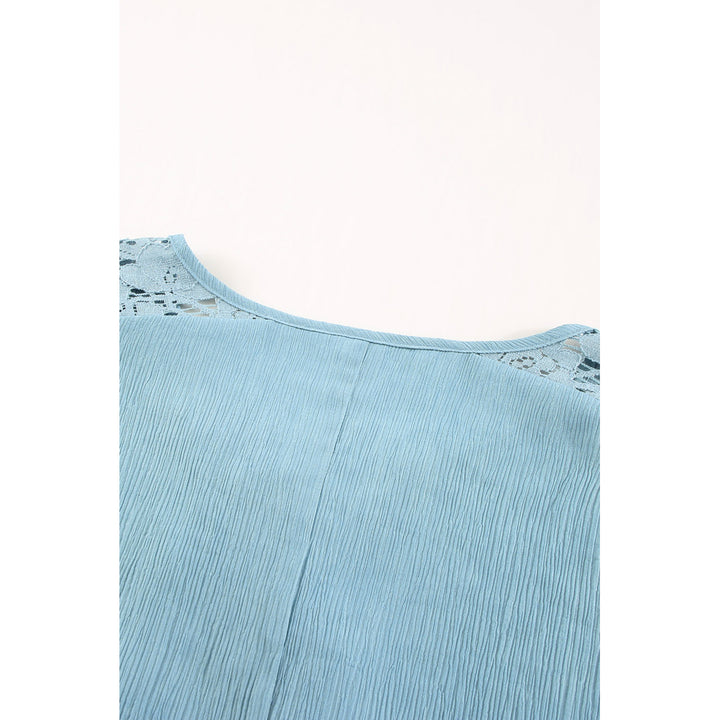 Womens Sky Blue Split Neck Lace Shoulder Beach Dress Image 9
