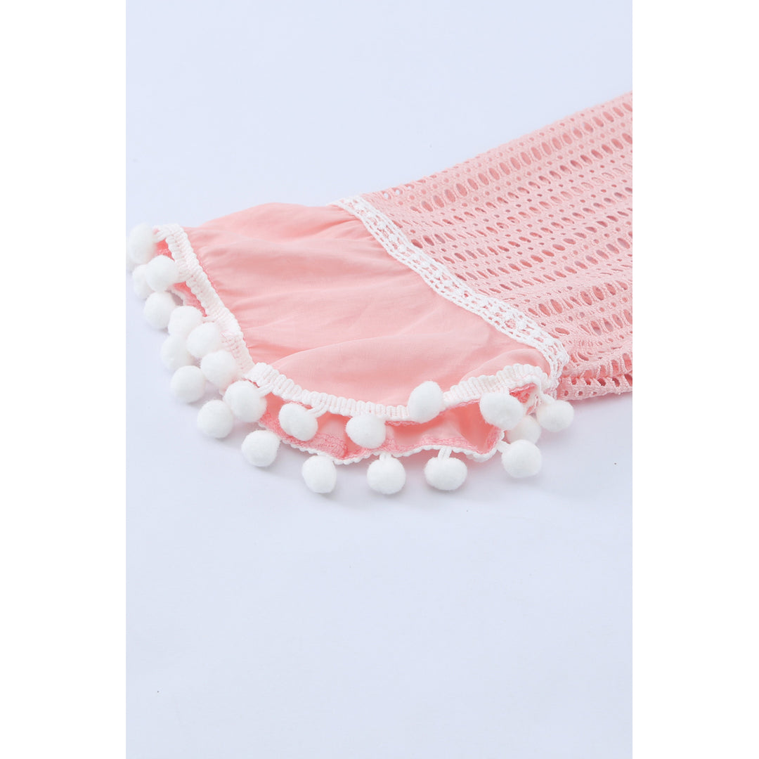 Womens Pink Crochet Pom Pom Trim Beach Tunic Cover up Image 9