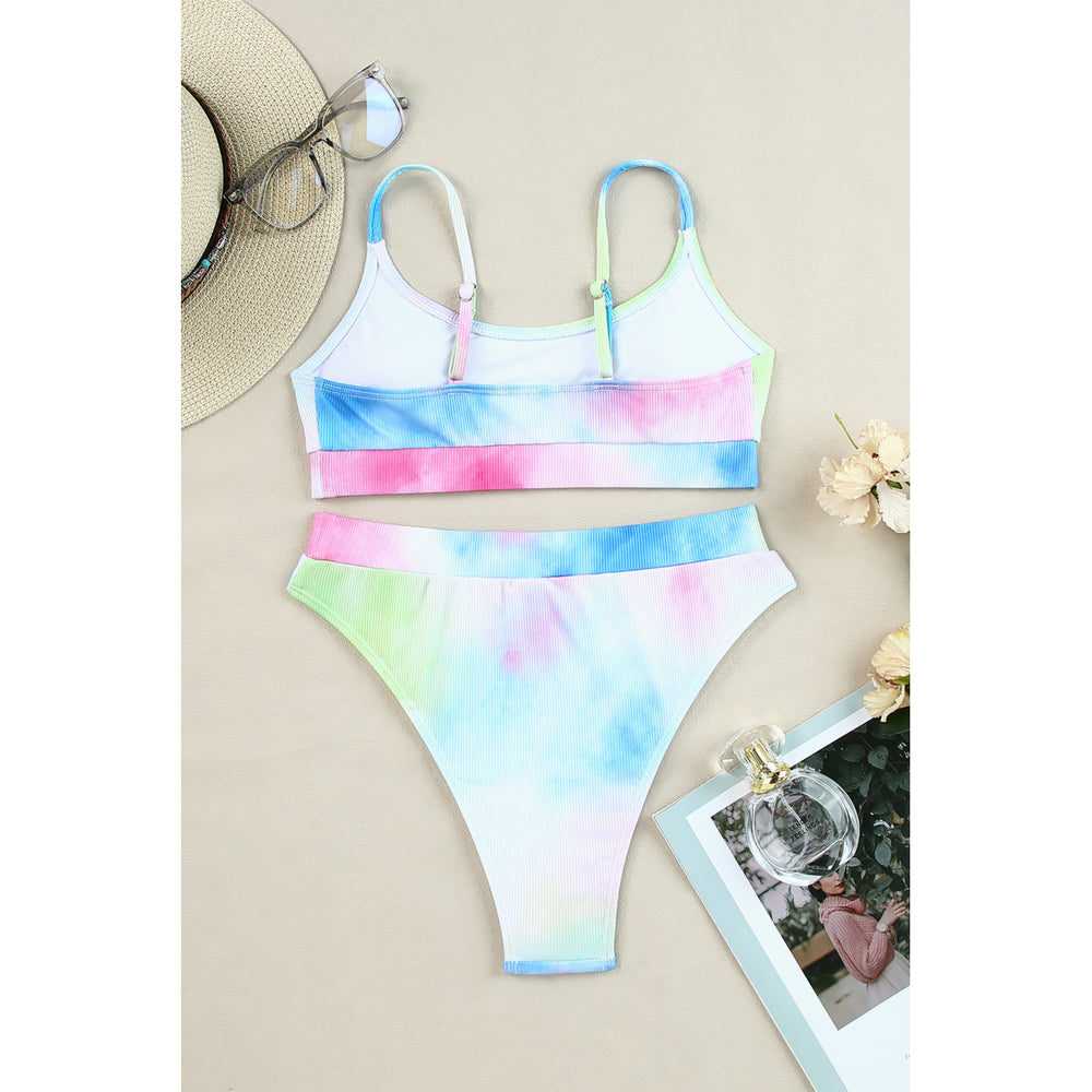 Women's Multicolor Tie Dye Ribbed Texture Bikini Swimsuit Image 2