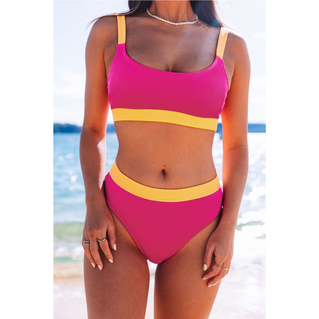 Womens Rose Color Block Ribbed Bikini Swimwear Image 7