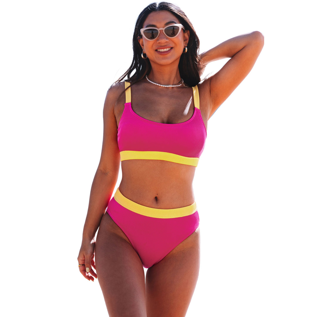Womens Rose Color Block Ribbed Bikini Swimwear Image 9