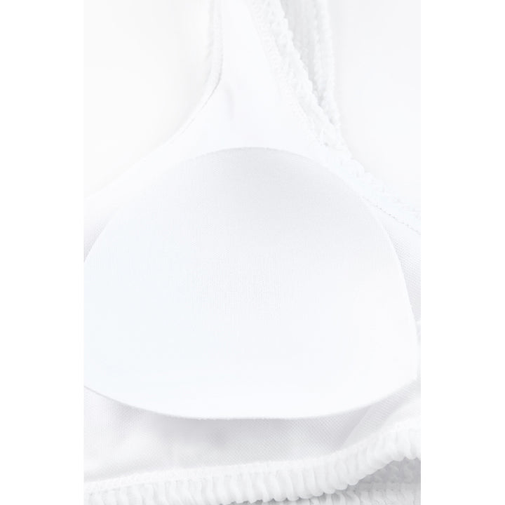 Womens White Crinkle Textured Asymmetric One Shoulder Bikini Swimsuit Image 11
