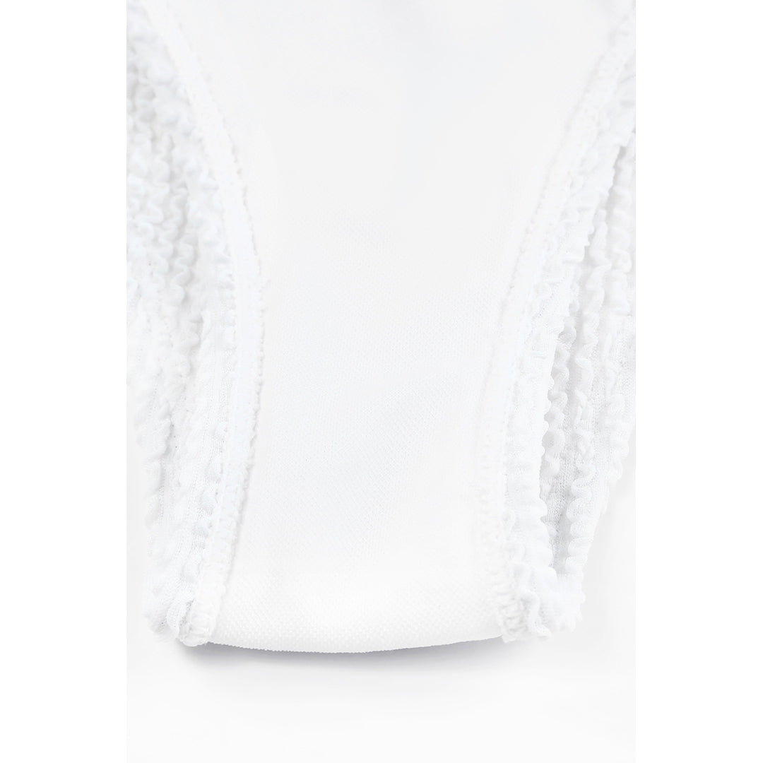 Womens White Crinkle Textured Asymmetric One Shoulder Bikini Swimsuit Image 12