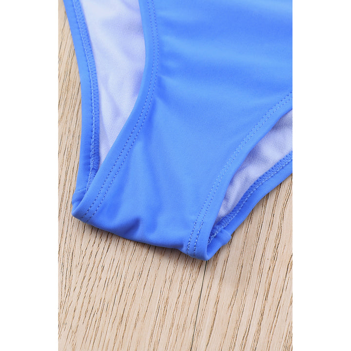 Womens Sky Blue Plain Ribbed Texture Sexy Bikini Set Image 8