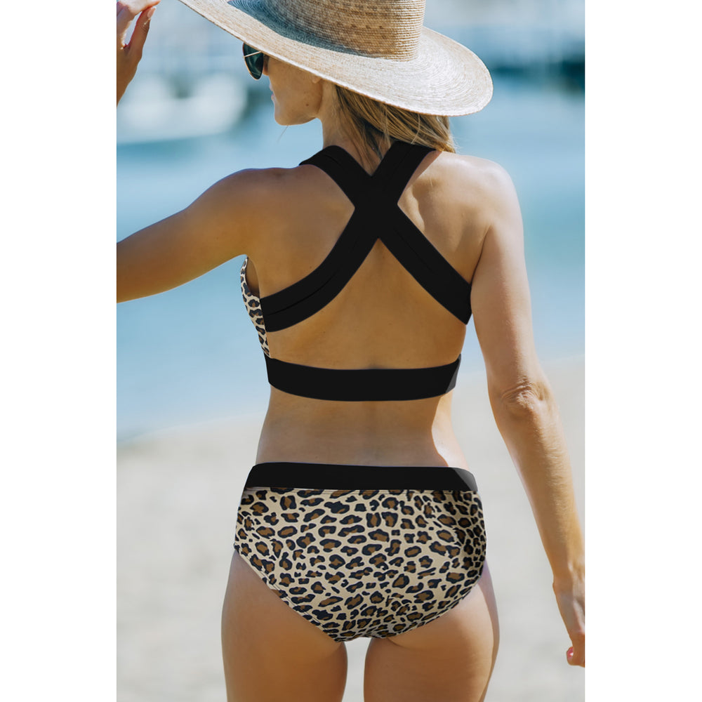 Women's Leopard Print Criss Cross Back Bikini Set Image 2