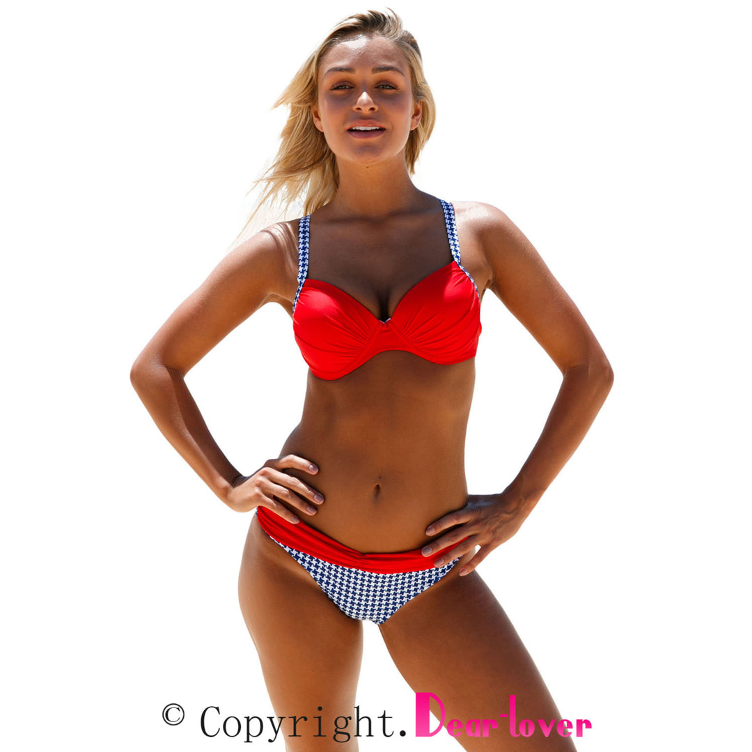 Womens Sexy Red Padded Gather Push-up Bikini Set Image 7