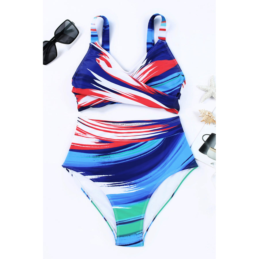 Womens Multicolor Abstract Print Twist High Waist Bikini Swimsuit Image 1