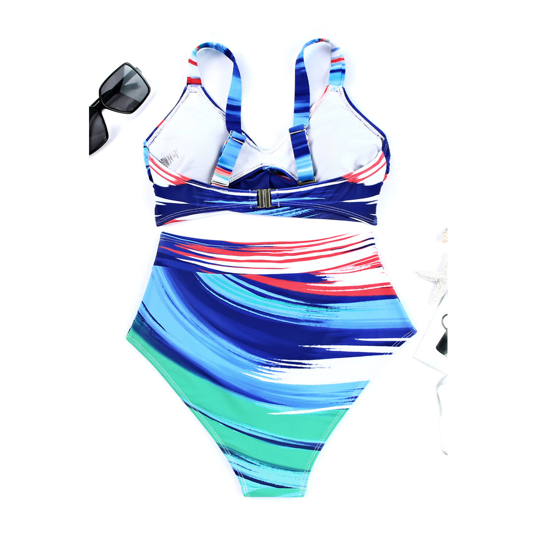 Womens Multicolor Abstract Print Twist High Waist Bikini Swimsuit Image 2