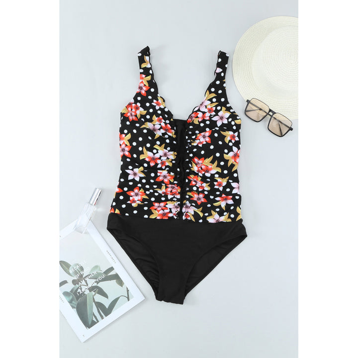 Womens Multicolor Floral Print Ruffles One-piece Swimsuit Image 1