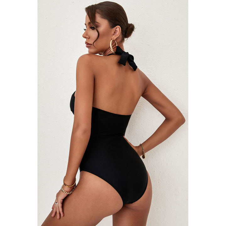 Women's Black Cut-out Criss Cross Halter Neck One-piece Swimsuit Image 1