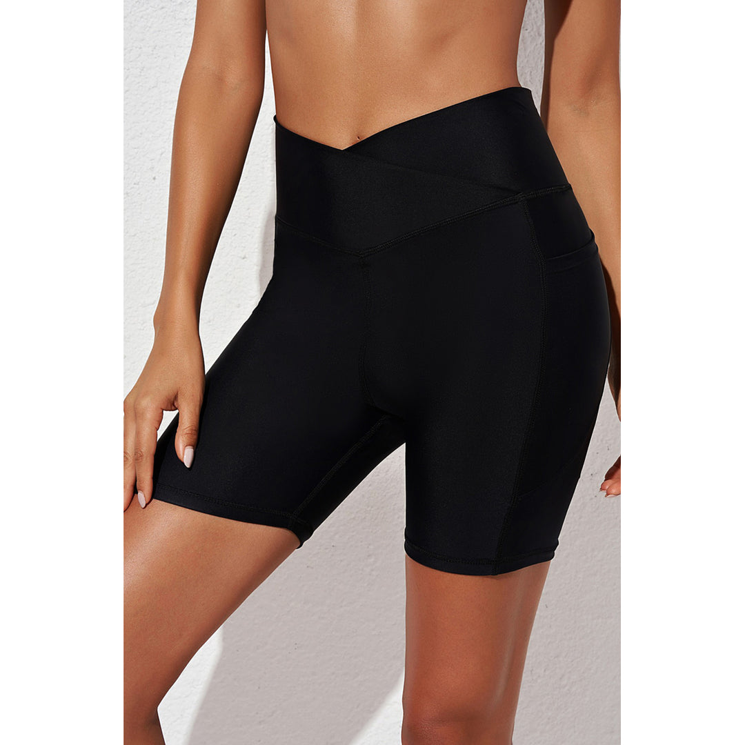 Women's Black Crossed Waist Sporty Bermuda Bikini Shorts Image 1