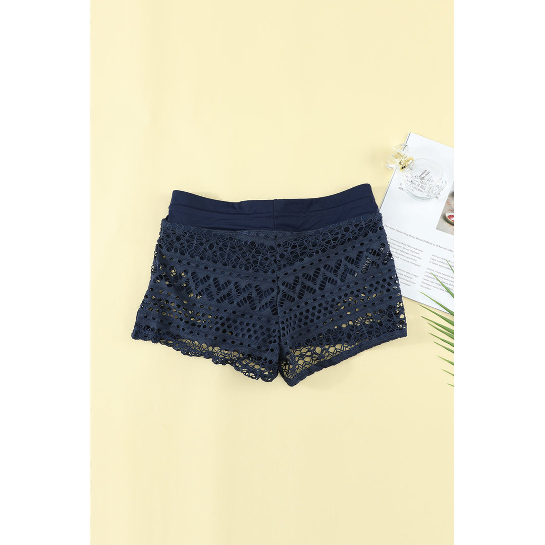Women's Blue Lace Shorts Attached Swim Bottom Image 3