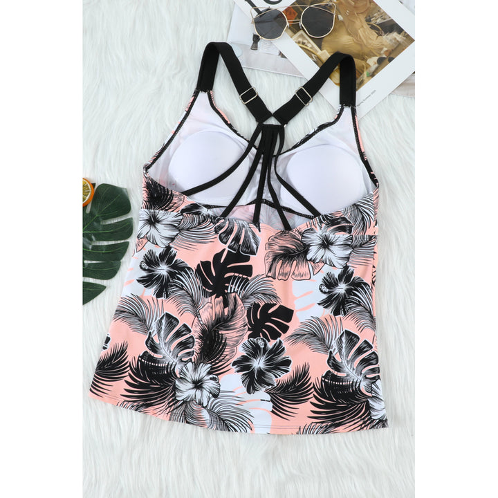 Womens Pink Floral Printed Strappy Racerback Tankini Swim Top Image 10