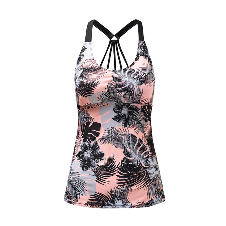 Womens Pink Floral Printed Strappy Racerback Tankini Swim Top Image 11