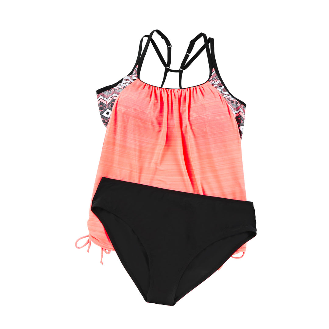 Womens Pink Printed Lined Tankini Swimsuit Image 1