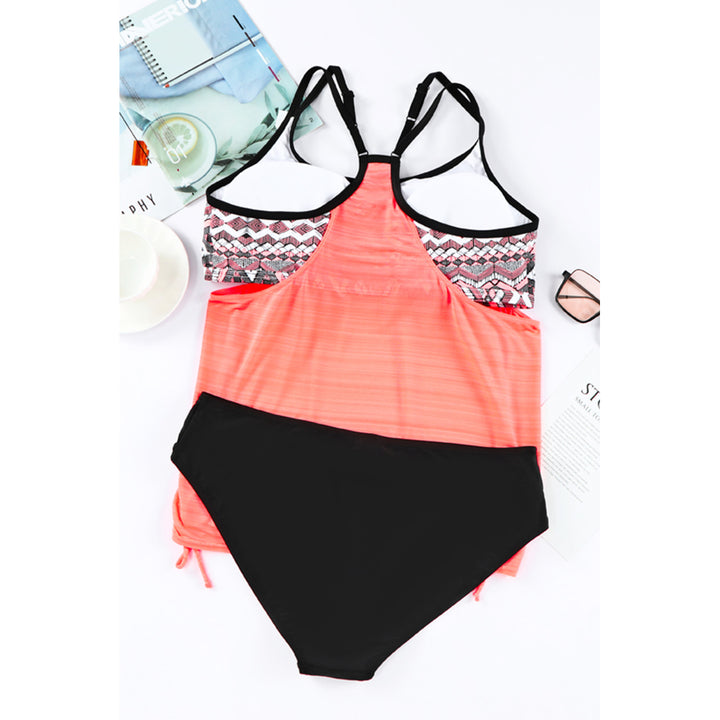 Womens Pink Printed Lined Tankini Swimsuit Image 3