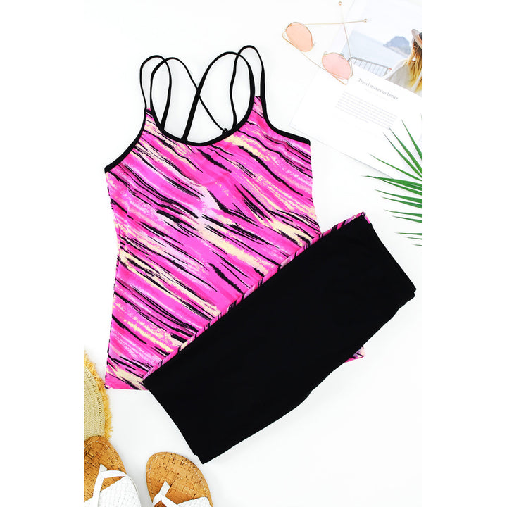 Women's Rose Abstract Print Criss Cross Strappy Two-piece Tankini Image 1