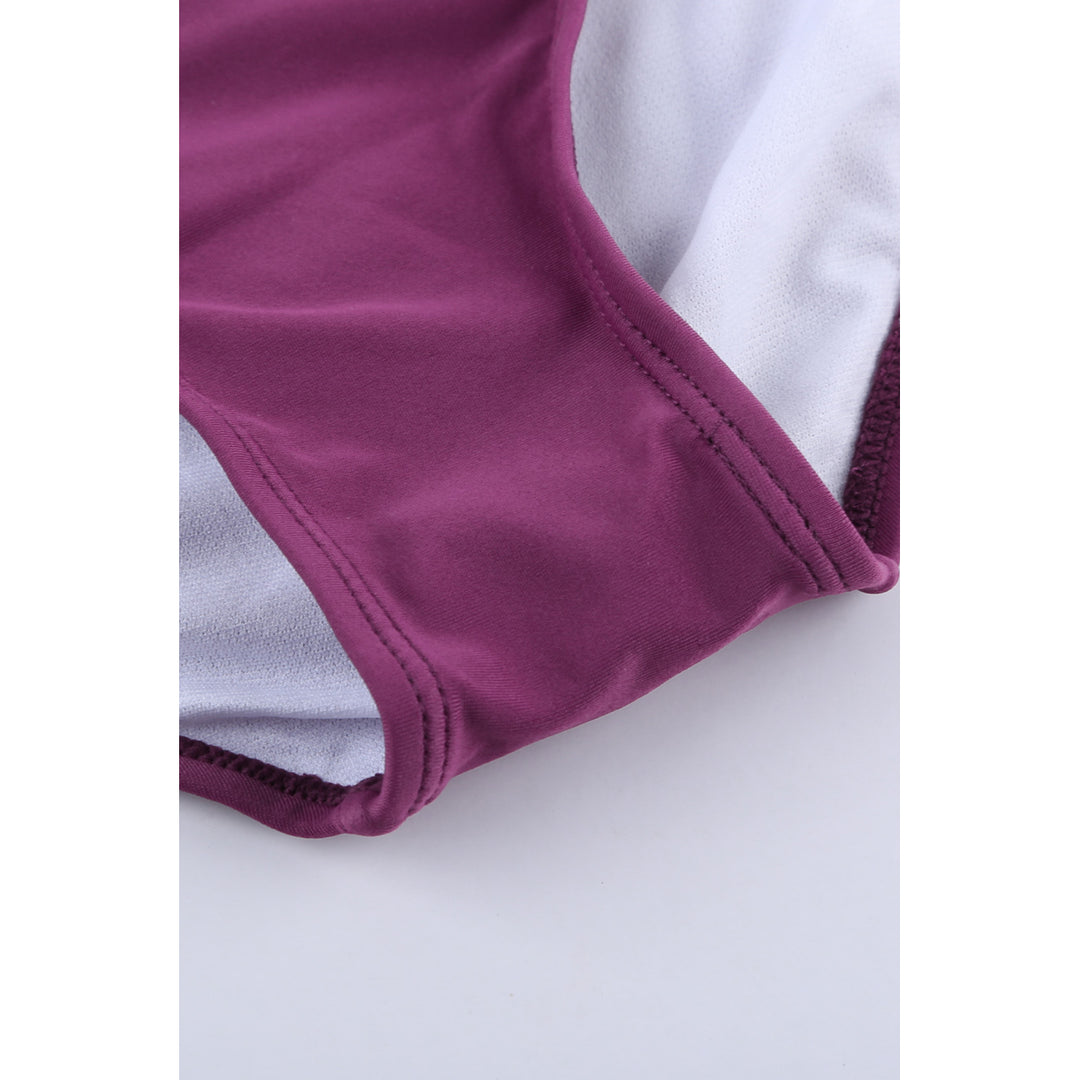 Womens Purple Retro Polka Dot Print Handkerchief Hem Tankini Set Image 7