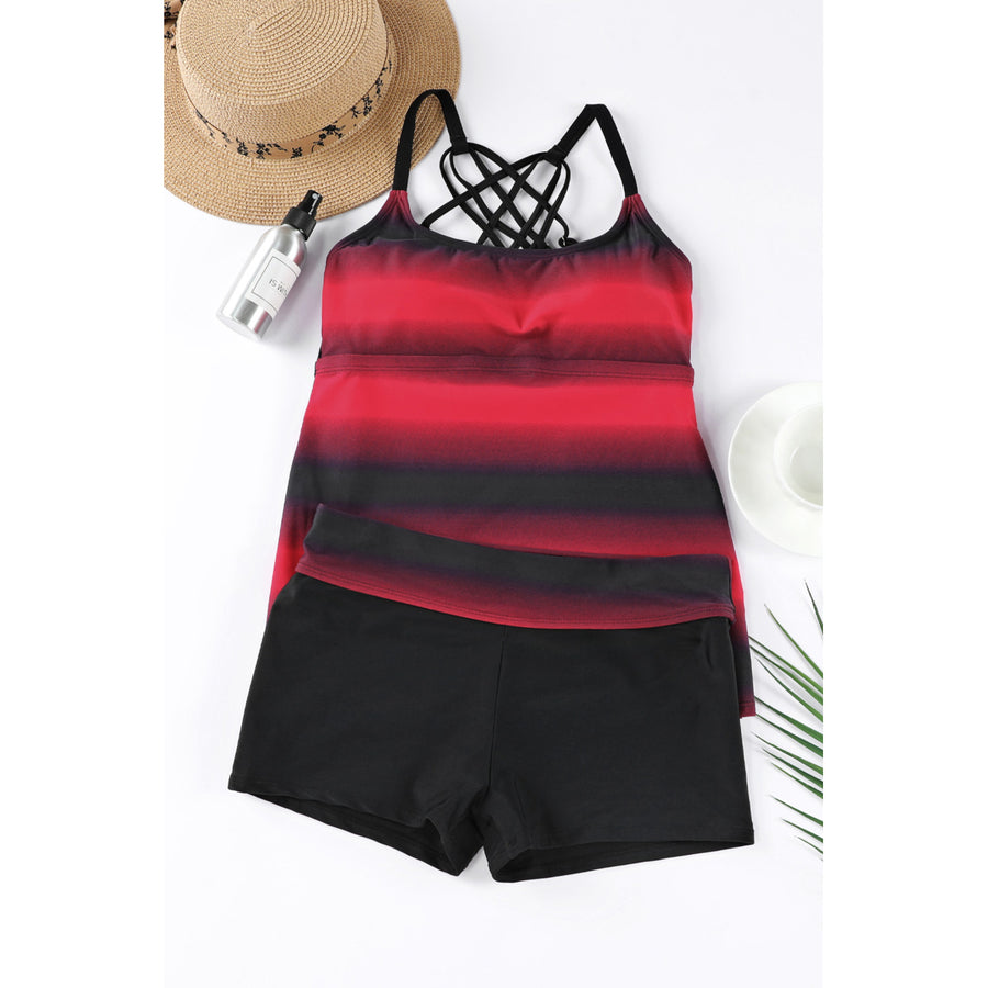 Women's Rosy Strappy Hollow-out Back Tankini Image 1