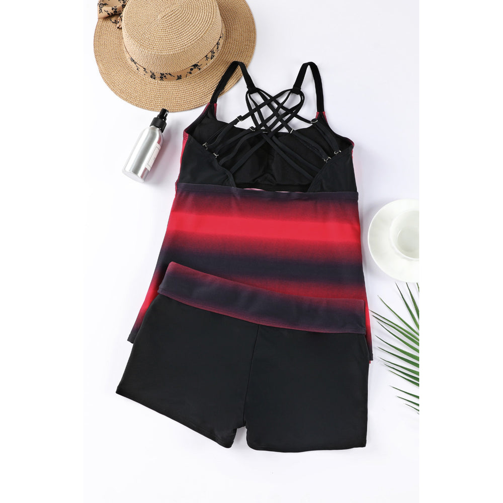Womens Rosy Strappy Hollow-out Back Tankini Image 2