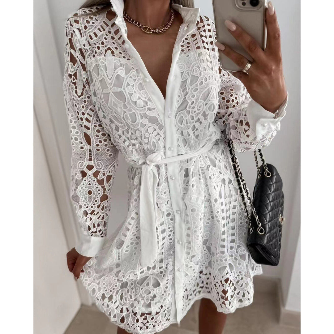 Sexy lace round neck Ruffle dress Image 6