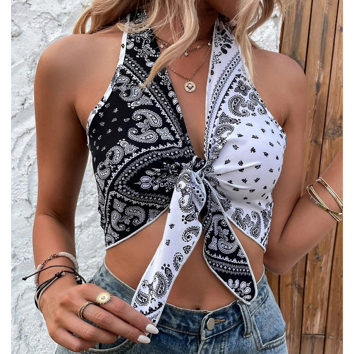 Paisley Print Tie Front Halter Top Image 4