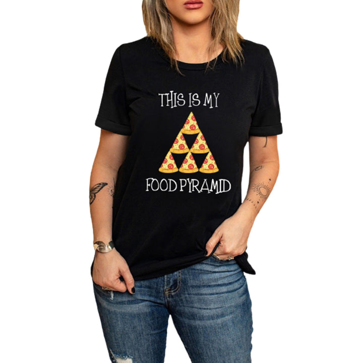 Women's Black THIS IS MY FOOD PYRAMID Print T Shirt Image 3