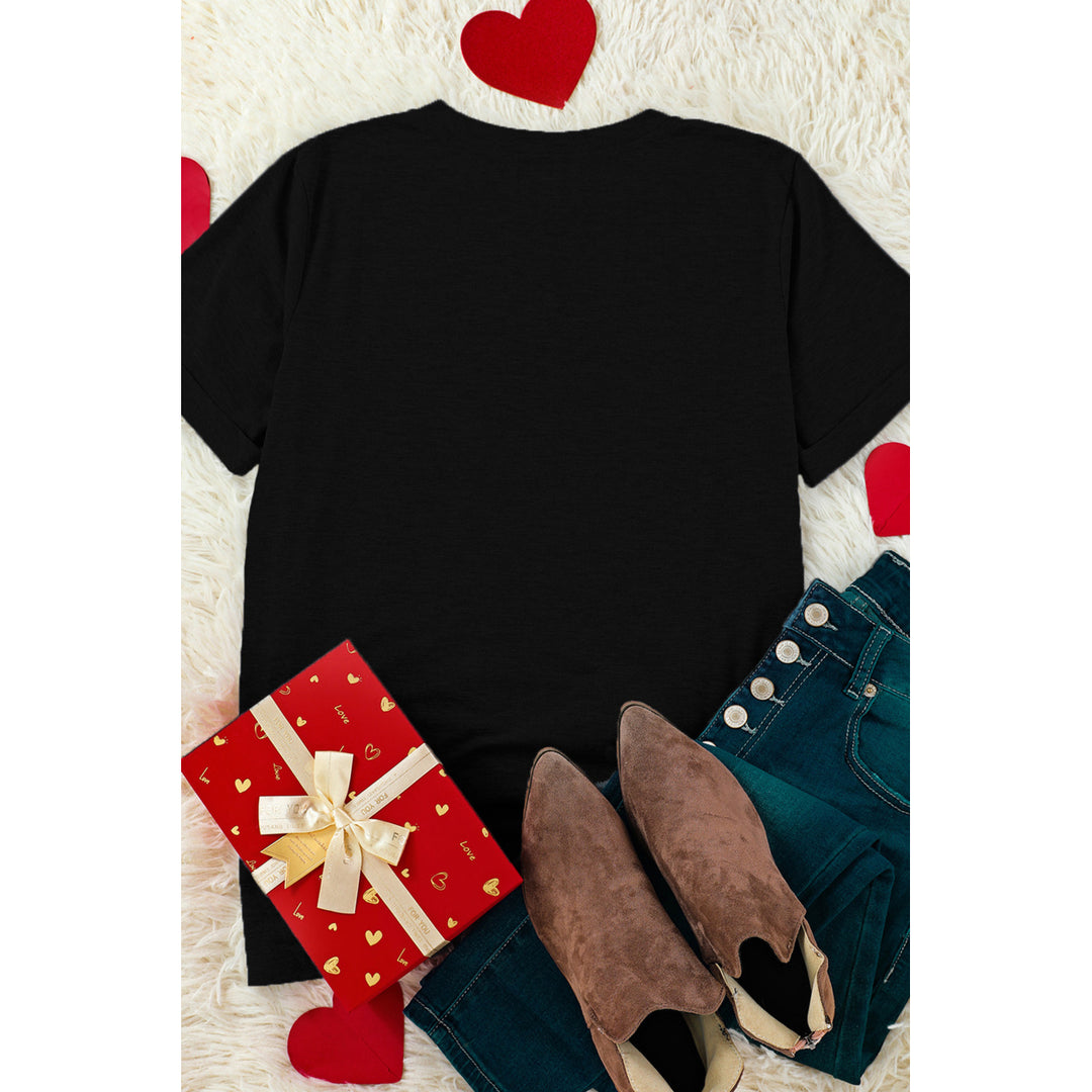 Womens Black Love Leopard Heart Shape Print Short Sleeve T Shirt Image 2