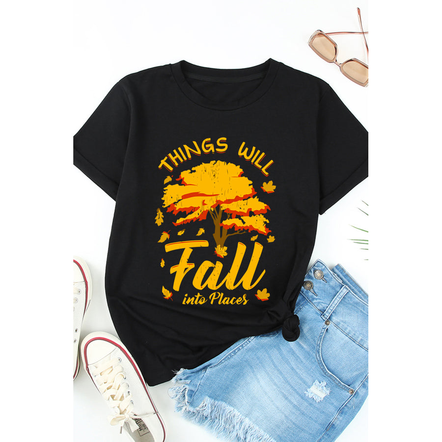 Womens Black Things Will Fall into Places Golden Tree Graphic Tee Image 1