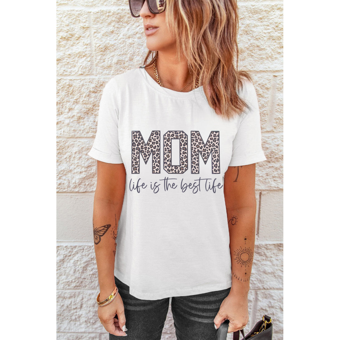 Womens White MOM life is the best life Leopard Print Graphic T Shirt Image 2
