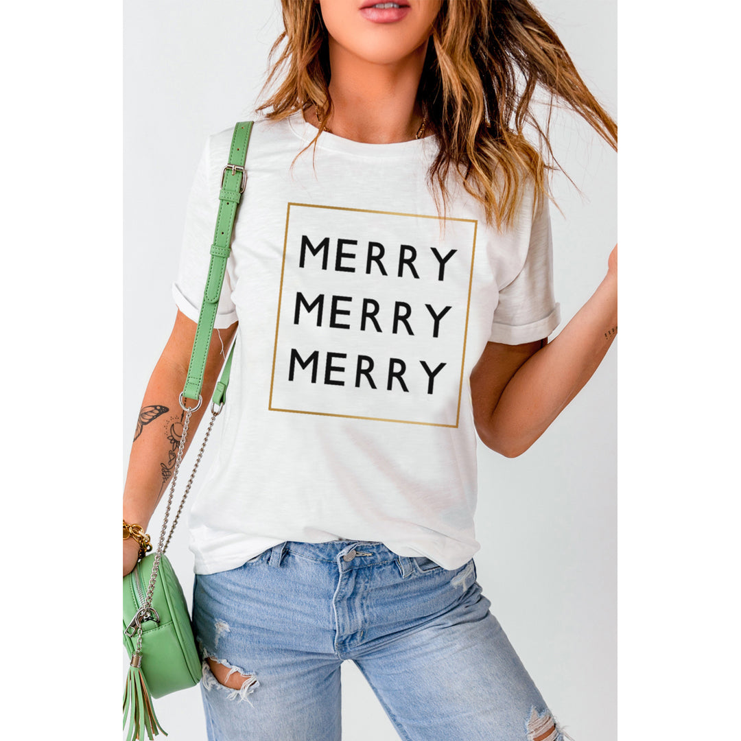 Women's White Triple Merry Graphic Print T Shirt Image 1