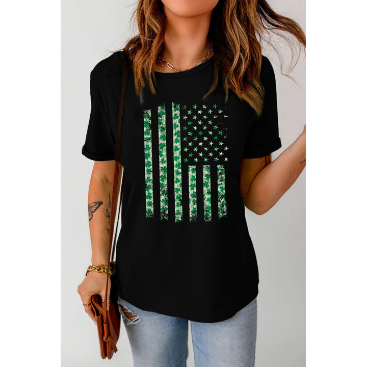 Womens Black Clover Stripes and Stars Flag Graphic Tee Image 3